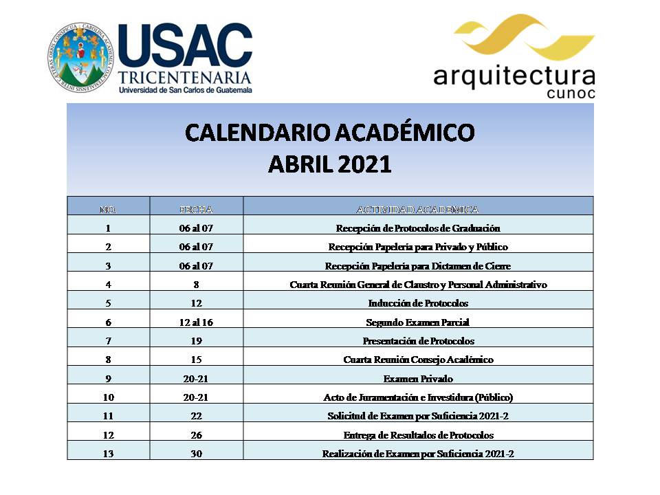 Calendario Académico Abril 2021